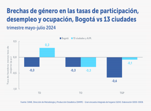 En el trimestre mayo-julio de 2024, la tasa de ocupación de las mujeres aumentó 2,1 p.p., respecto al mismo periodo de 2023